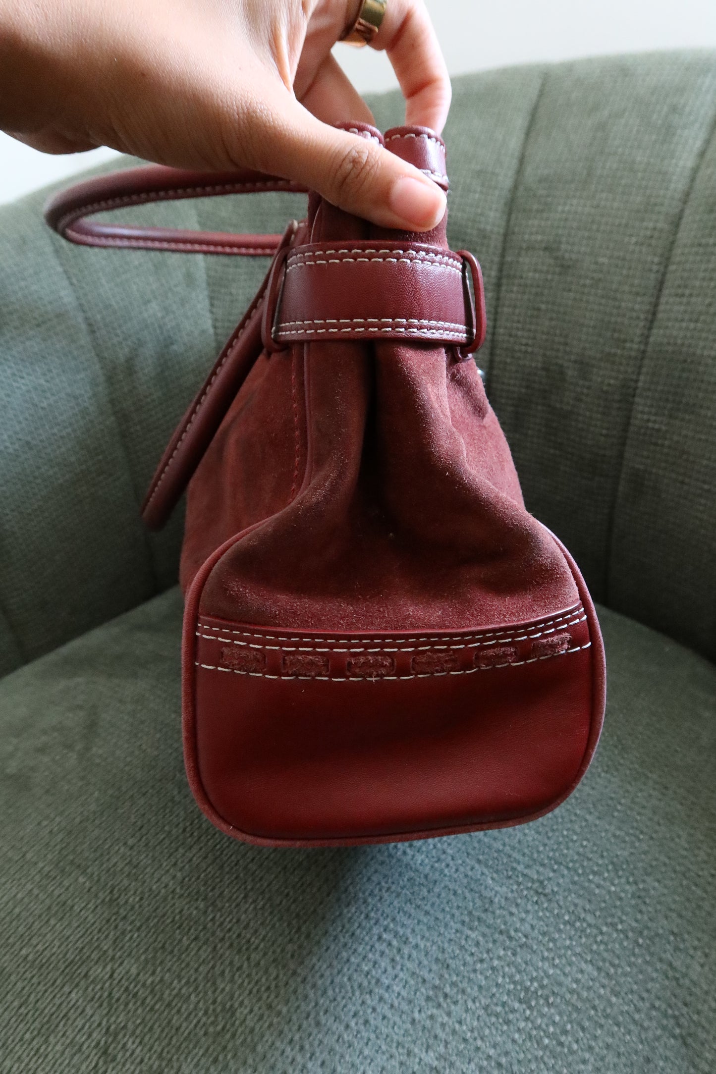 Red Coach Suede Hamptons Carry-all Bag