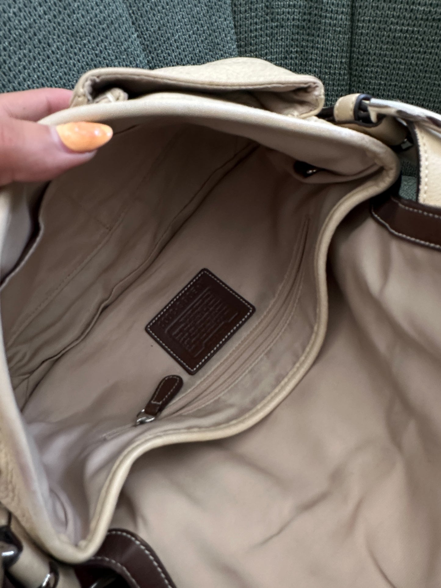 Coach Beige Pebbled Double Pocket Soho Bag