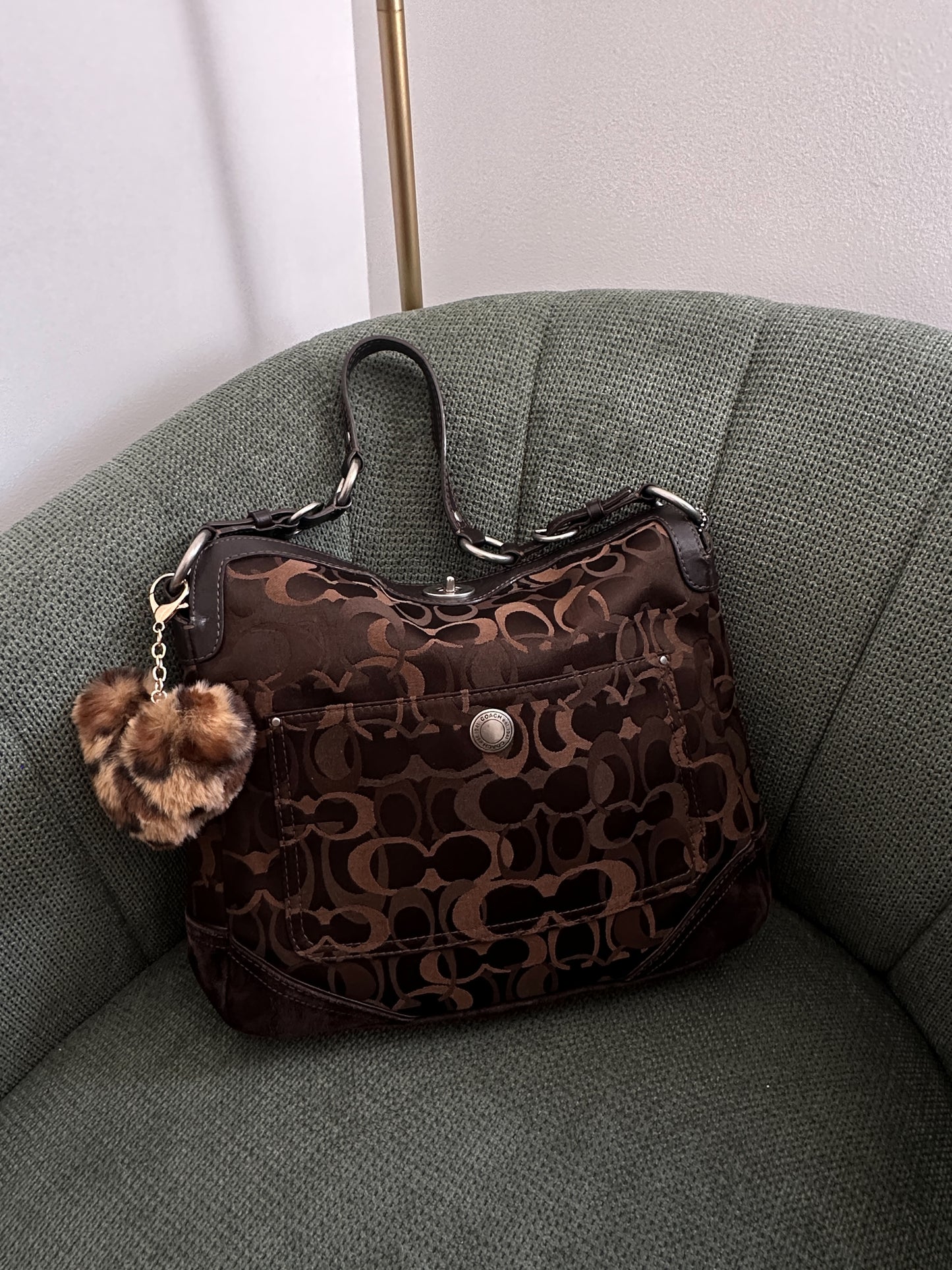 Brown Monogram Optic Coach Chelsea Hobo Turnlock Bag