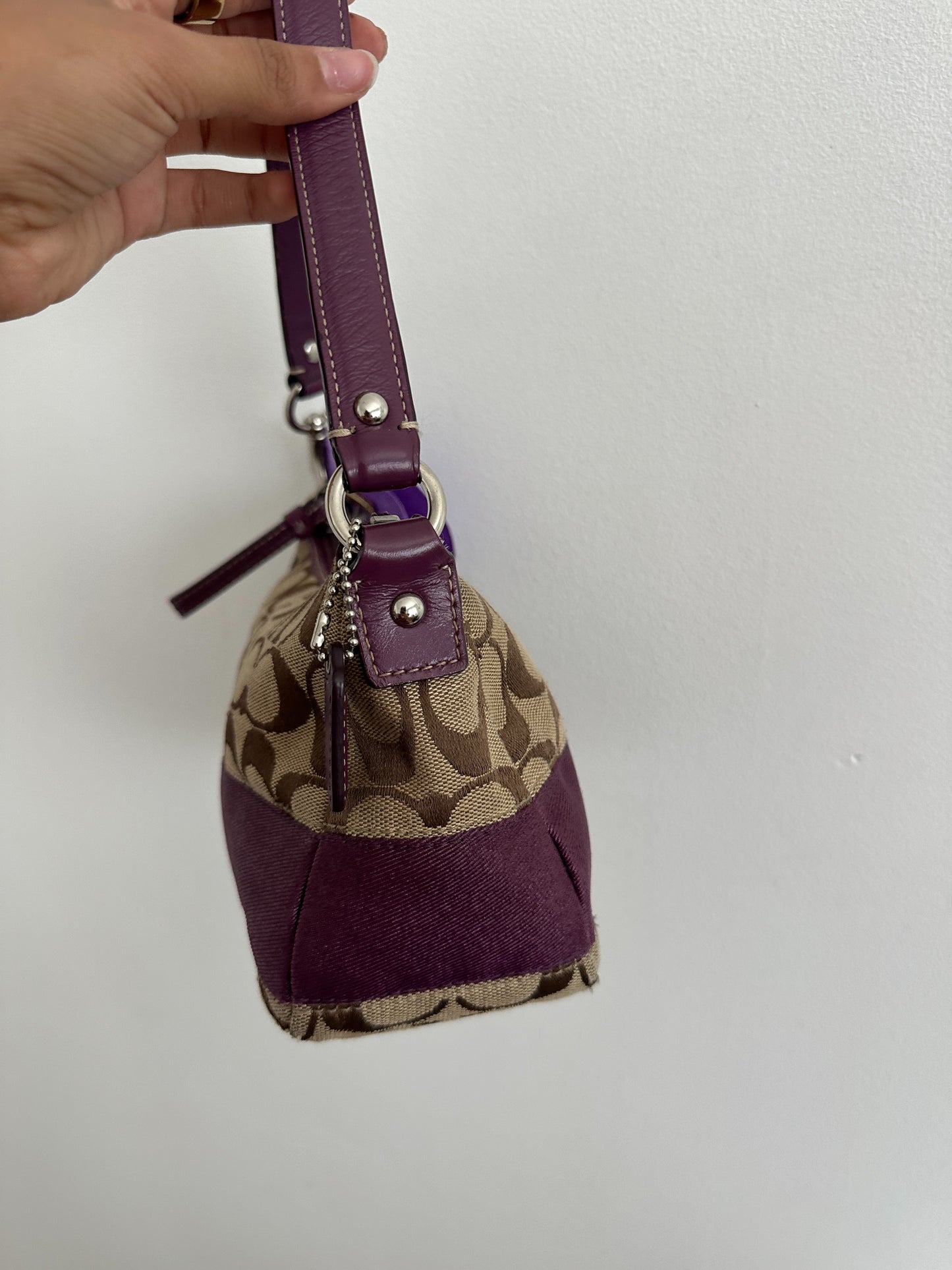 Purple Coach Signature Mini Stripe Bag