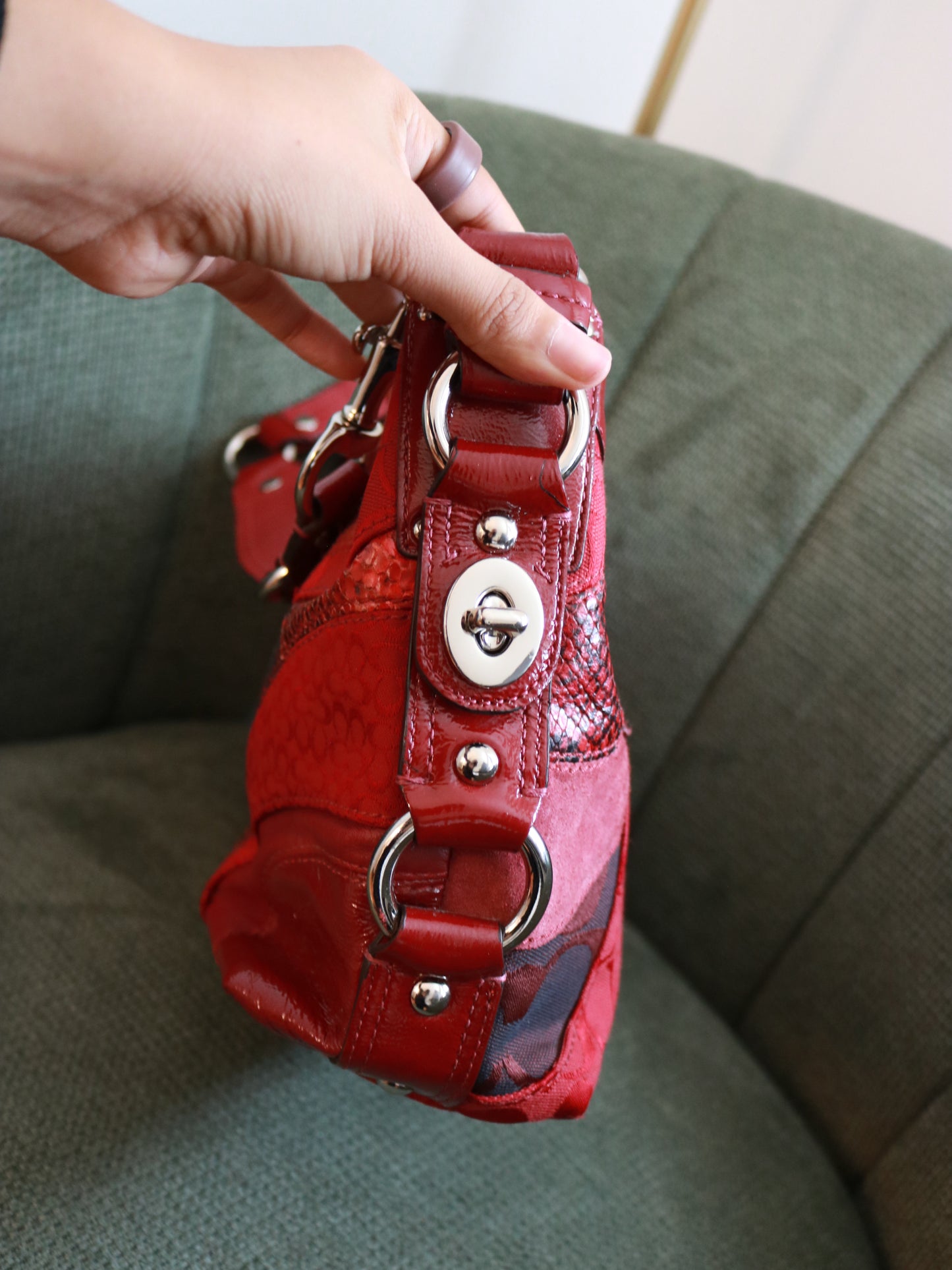 Rare Coach Red Patchwork Carly Shoulder Bag