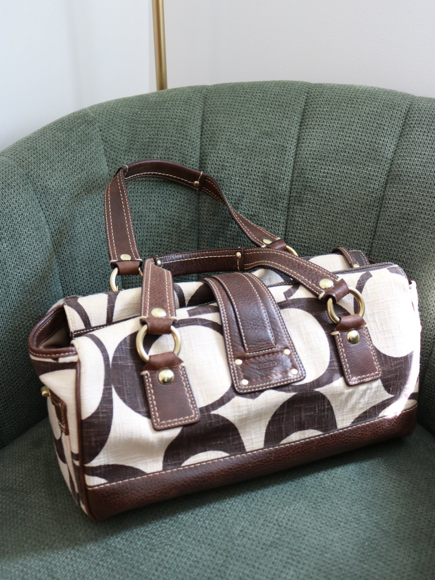 Rare Coach Cream Monogram Mandy Legacy Satchel
