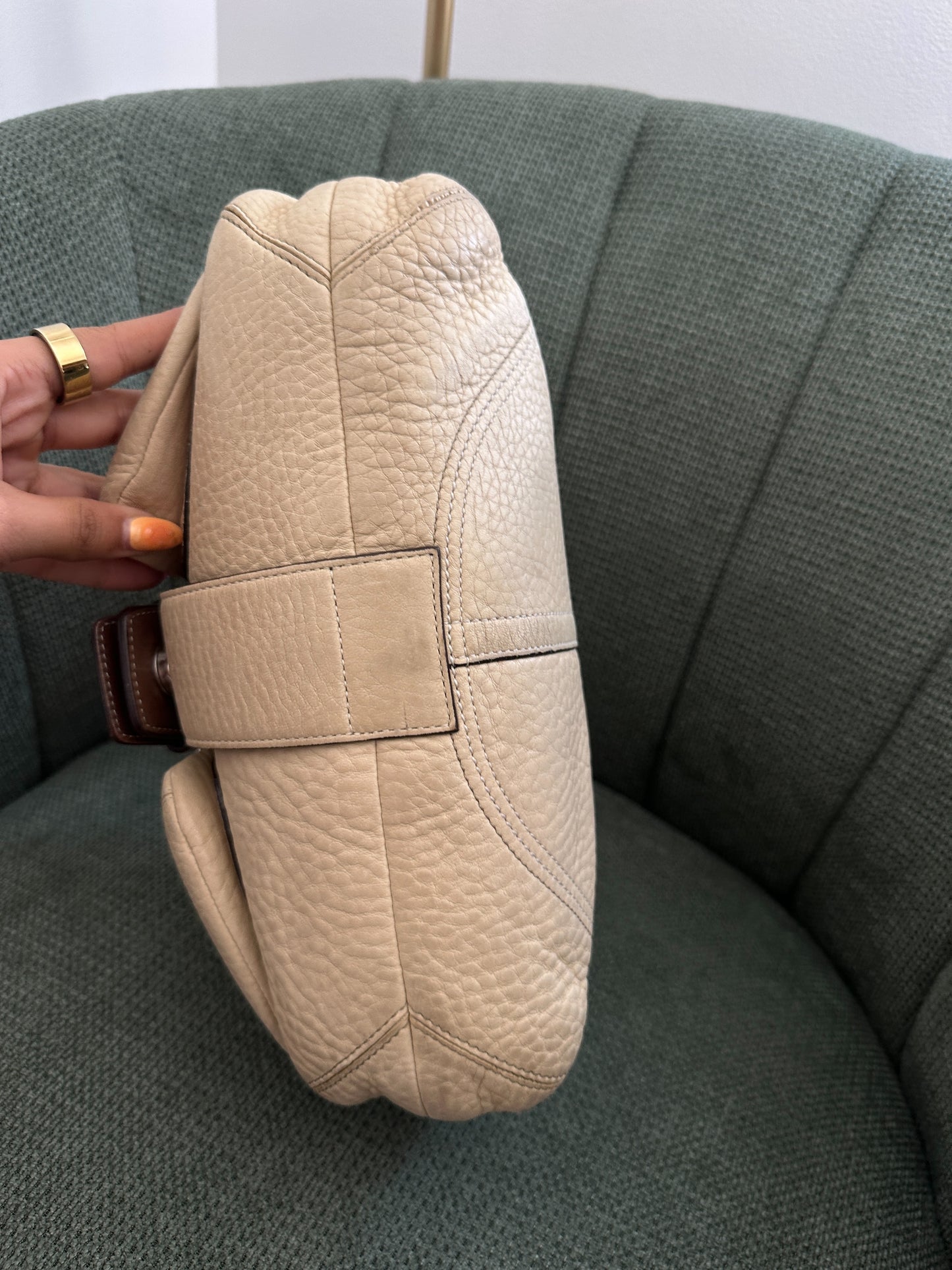 Coach Beige Pebbled Double Pocket Soho Bag