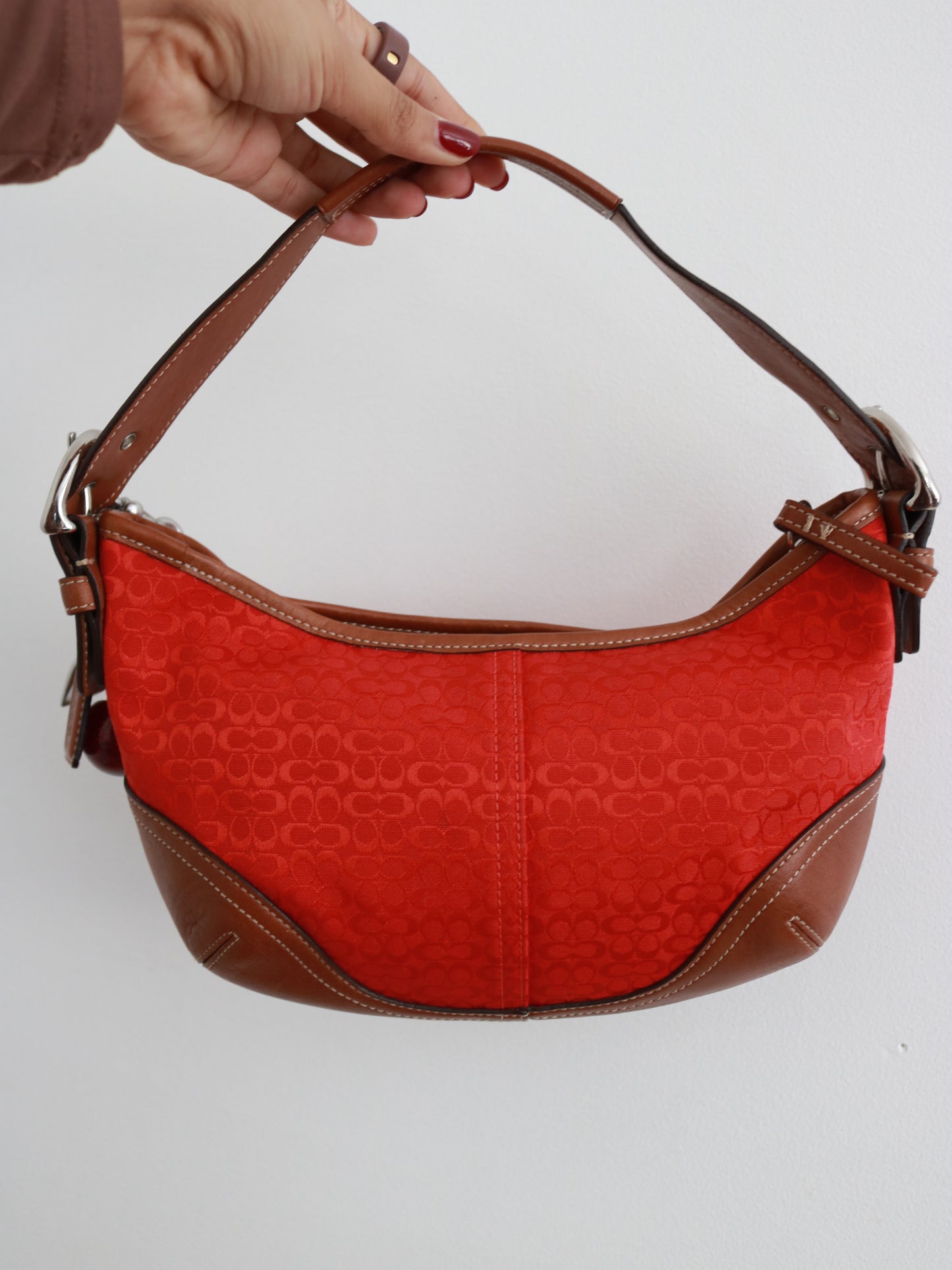 Rare Coach Red Signature Mini Hobo Bag