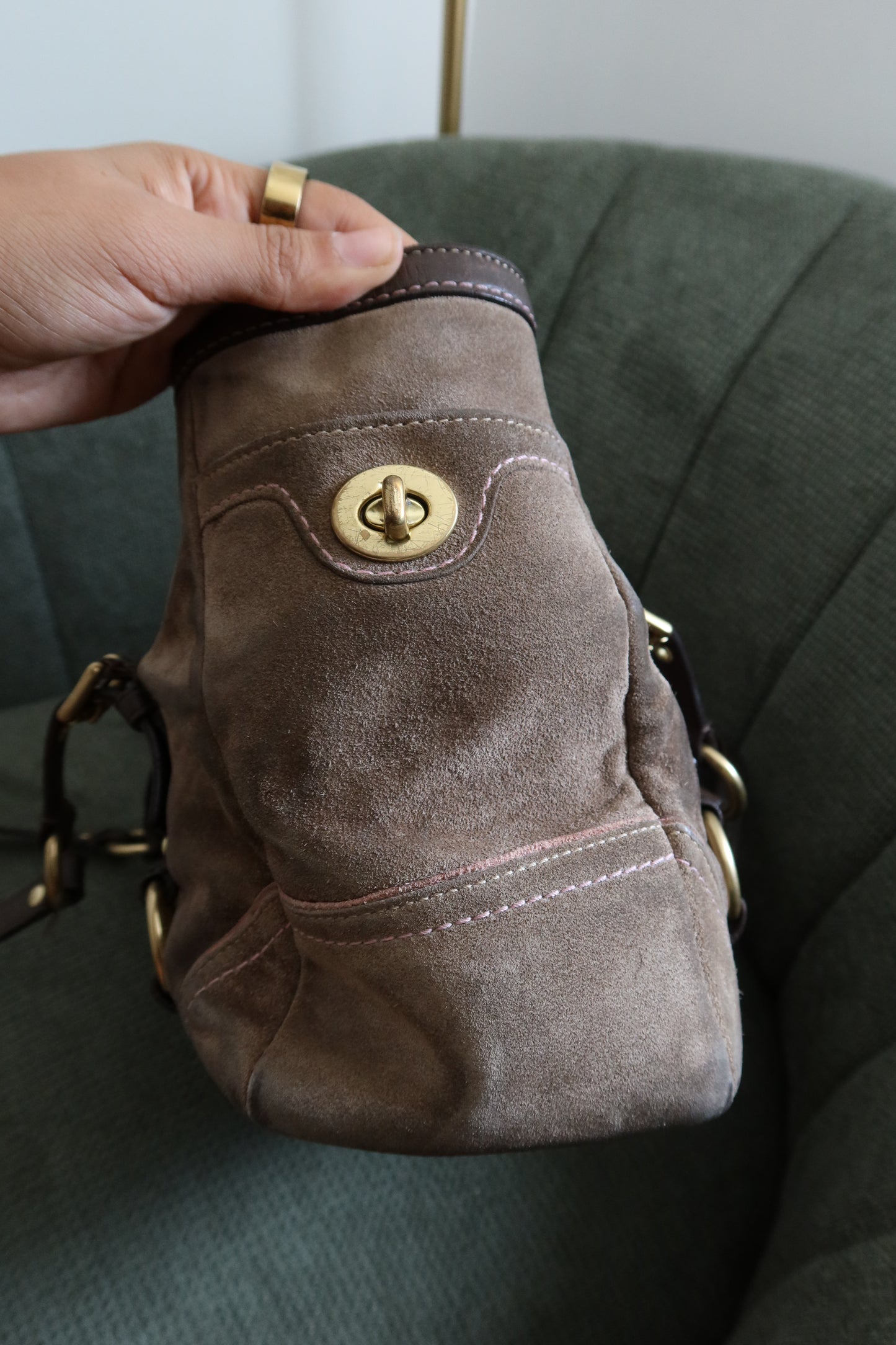 Coach Khaki Suede Tote Bag