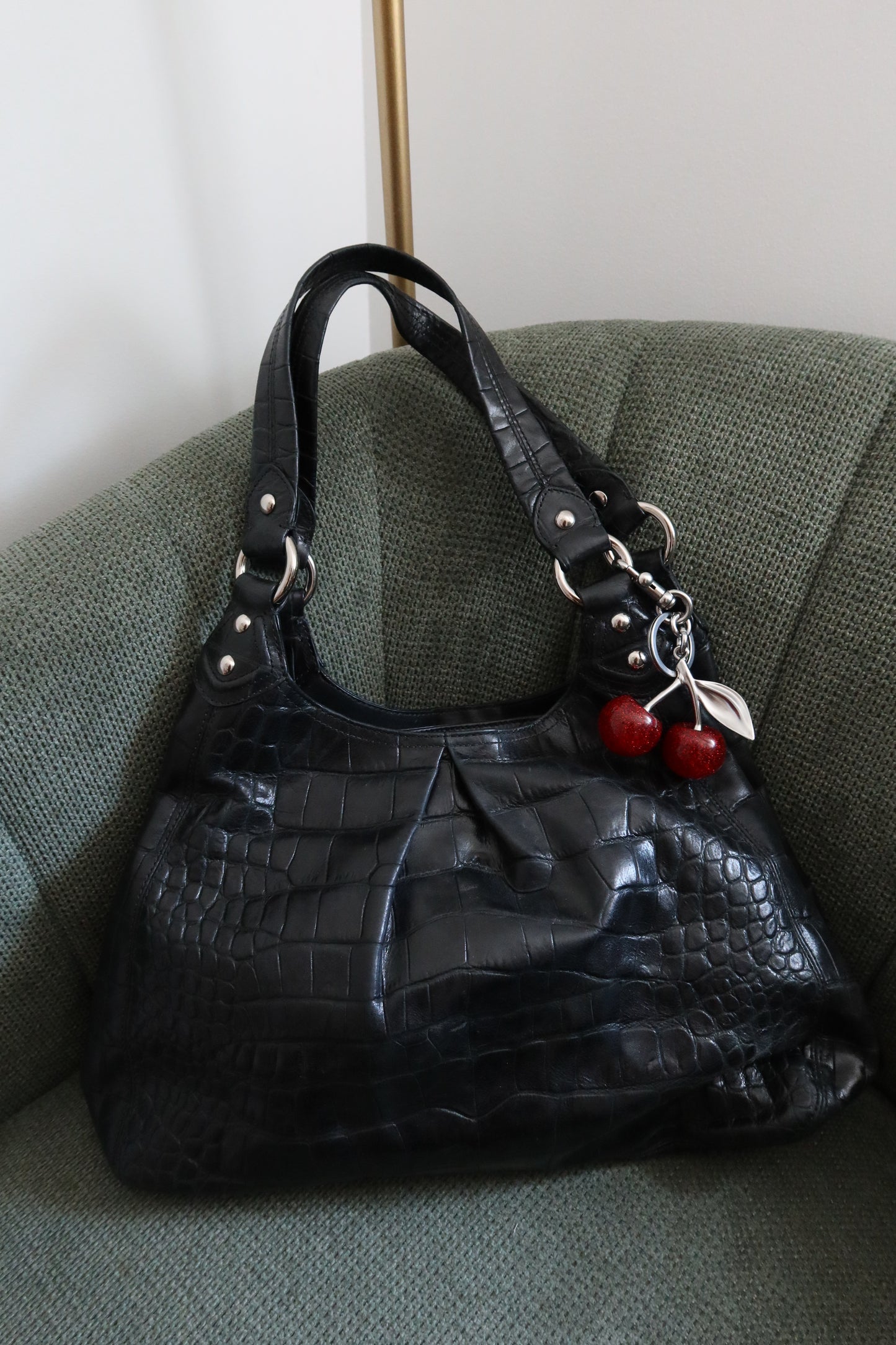Black Coach Croc-Embossed Maggie Tote Bag