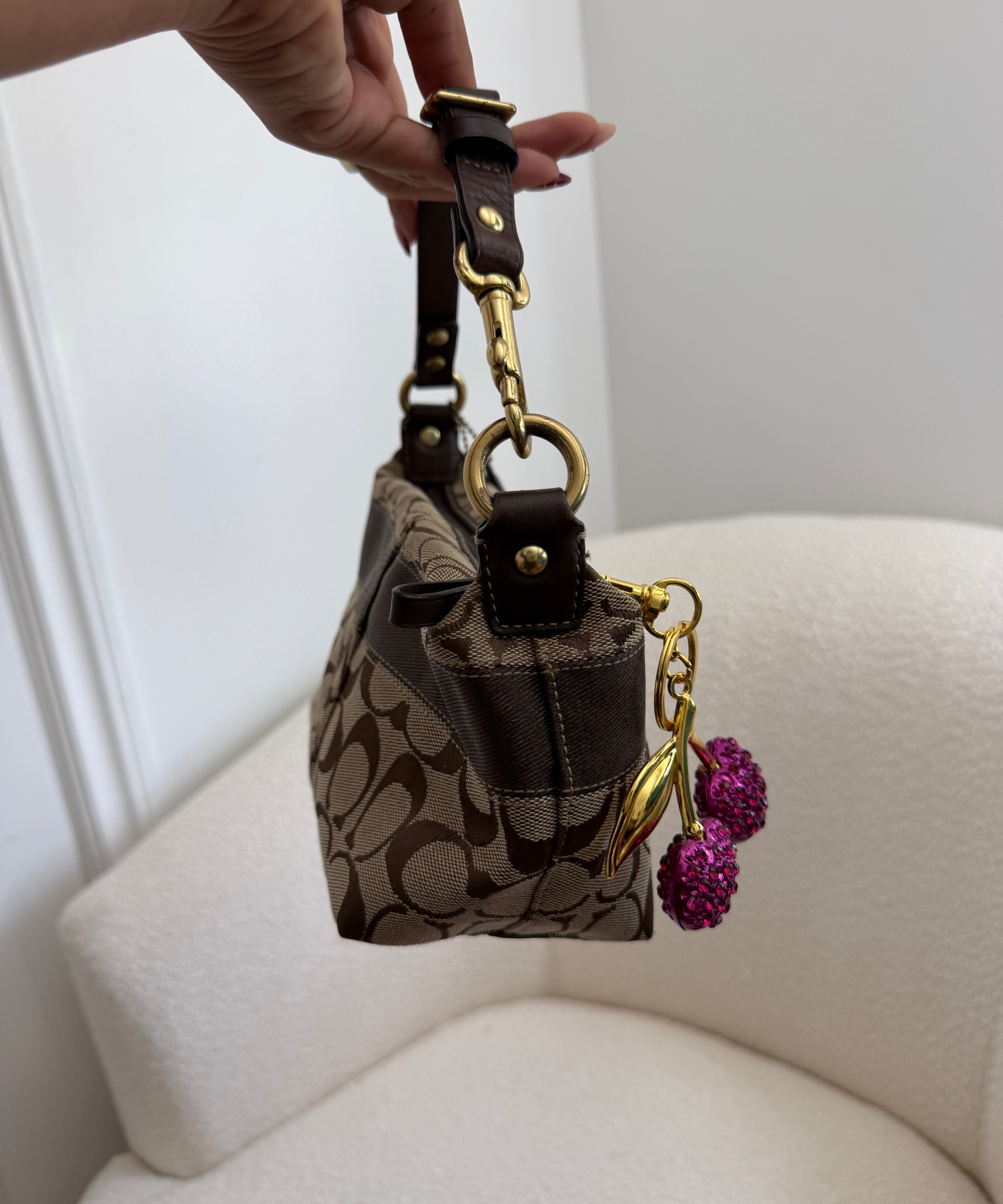 Coach Brown Signature Stripe Pochette