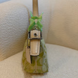 Rare Coach Lime Green Signature East West Baguette with White Trim