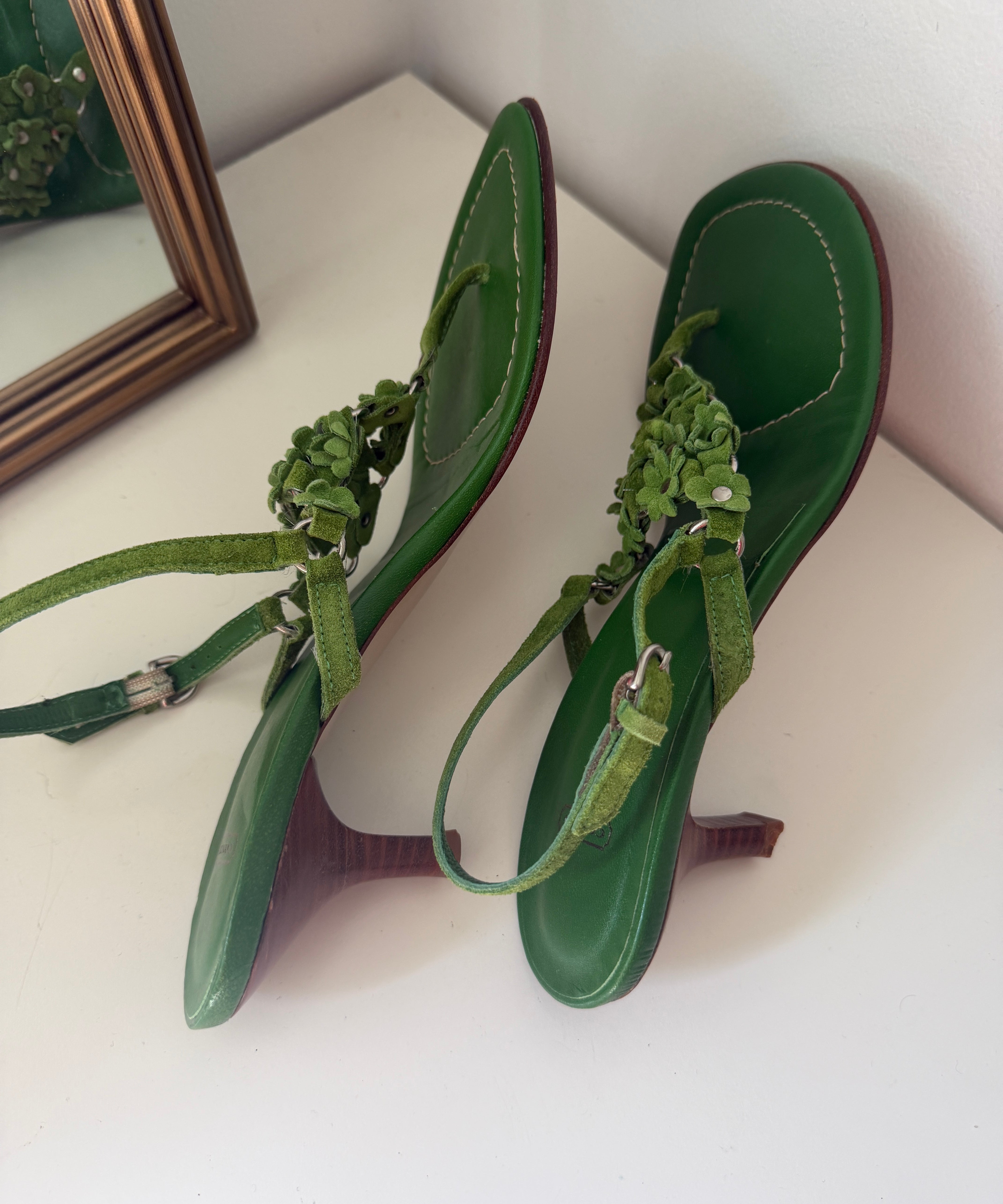 Coach Green Floral Kitten Heels (7.5)
