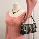 Rare Coach Black Signature East West Baguette with Snakeskin Stripe