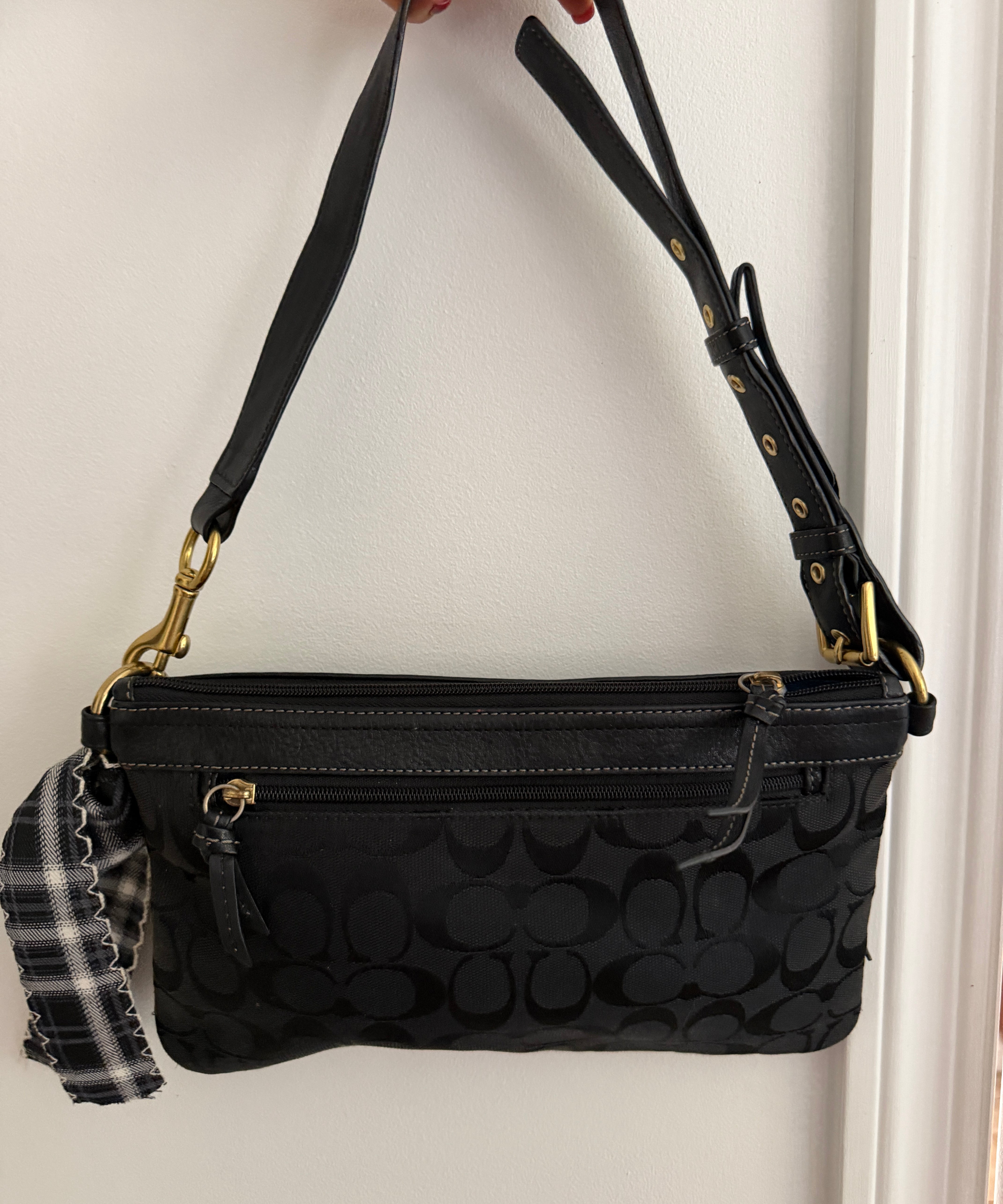 Black Coach Double Pocket Shoulder Bag