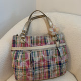 Coach Plaid Madras Poppy Tote Bag