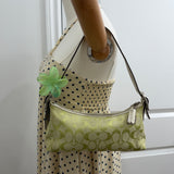 Rare Coach Lime Green Signature East West Baguette with White Trim
