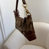 Rare Coach Brown Signature East West Baguette with Stripe