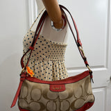 Brown Coach Signature Shoulder Bag with Orange Trim