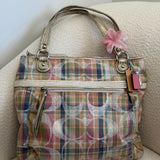Coach Plaid Madras Poppy Tote Bag