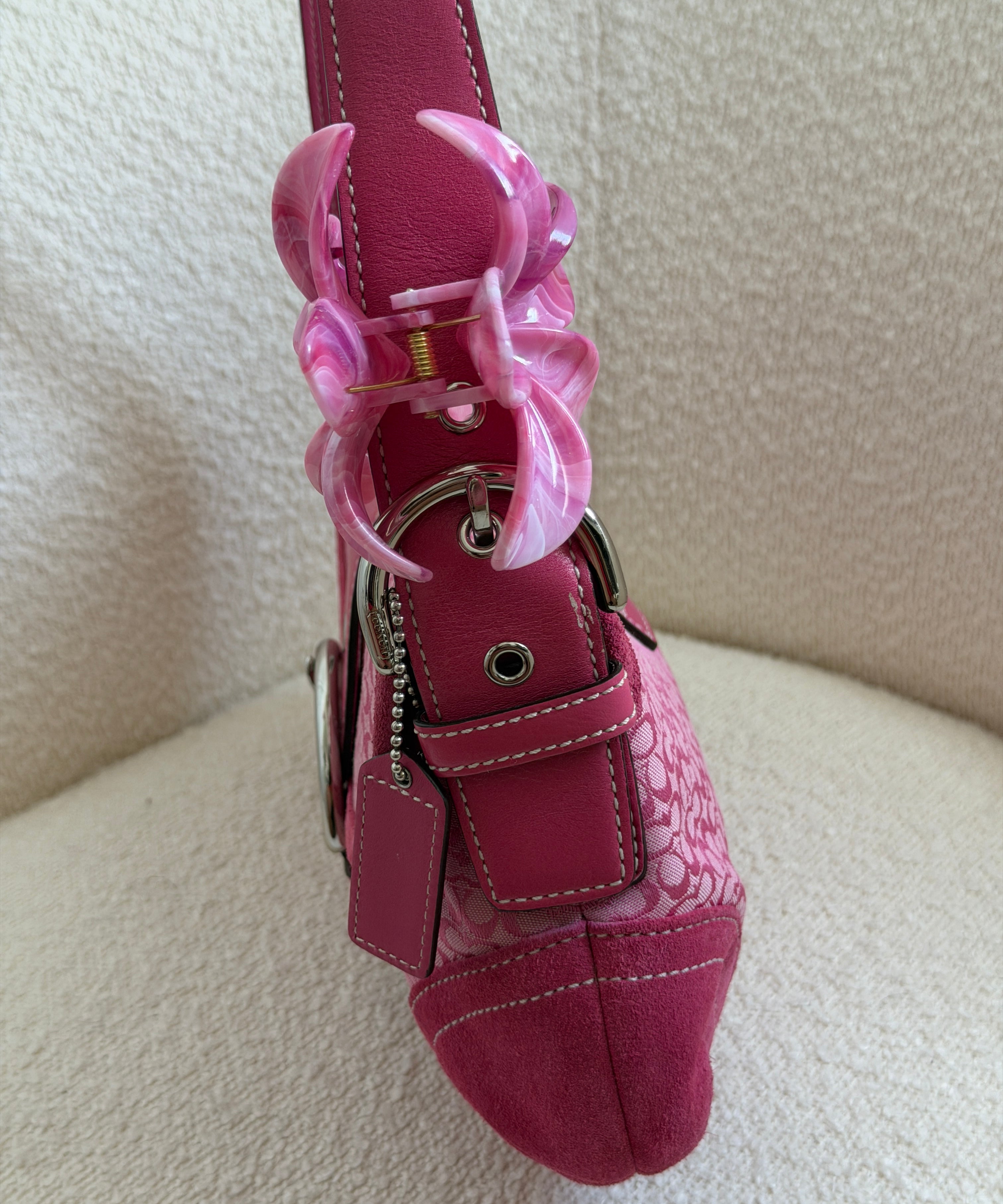 Rare Pink Suede Canvas Mini Soho Bag