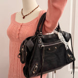 Black Balenciaga Mesh Calfskin Palladium Hardware City Bag