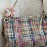 Rare Coach Madras Plaid Poppy Double Pocket Pushlock Bag