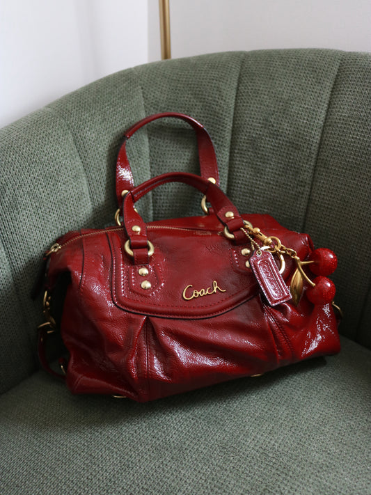 Coach Burgundy Ashley Satchel Bag with Brass Hardware