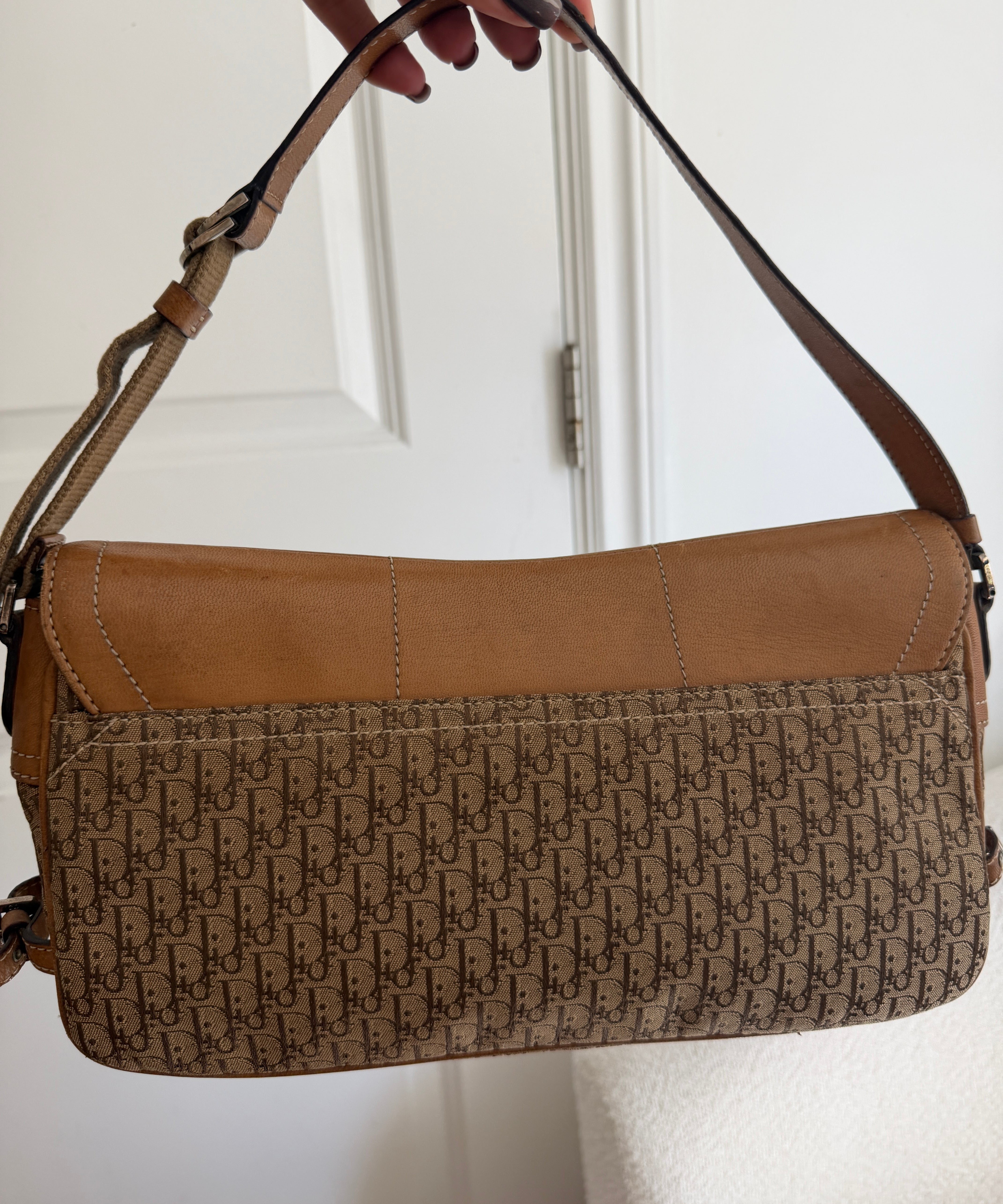 Brown Dior Trotter Monogram Zipper Shoulder Bag