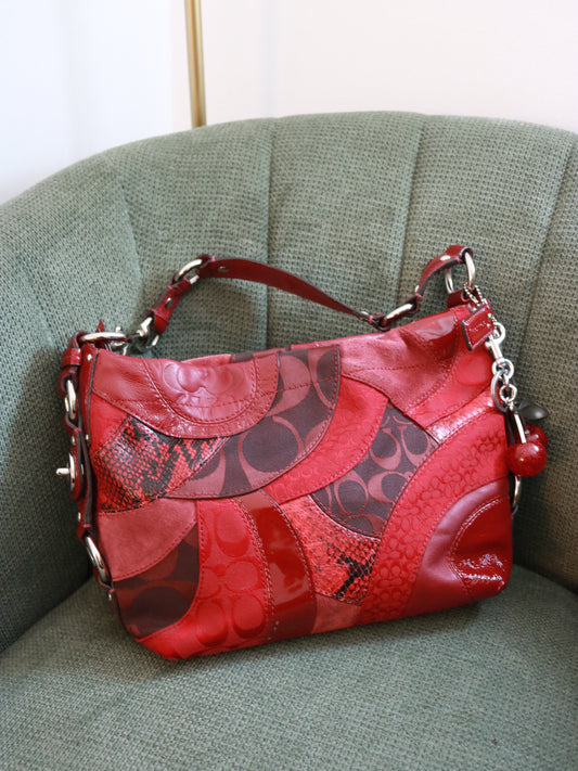 Rare Coach Red Patchwork Carly Shoulder Bag