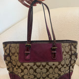Coach Purple Suede Trim Signature Gallery Tote Bag
