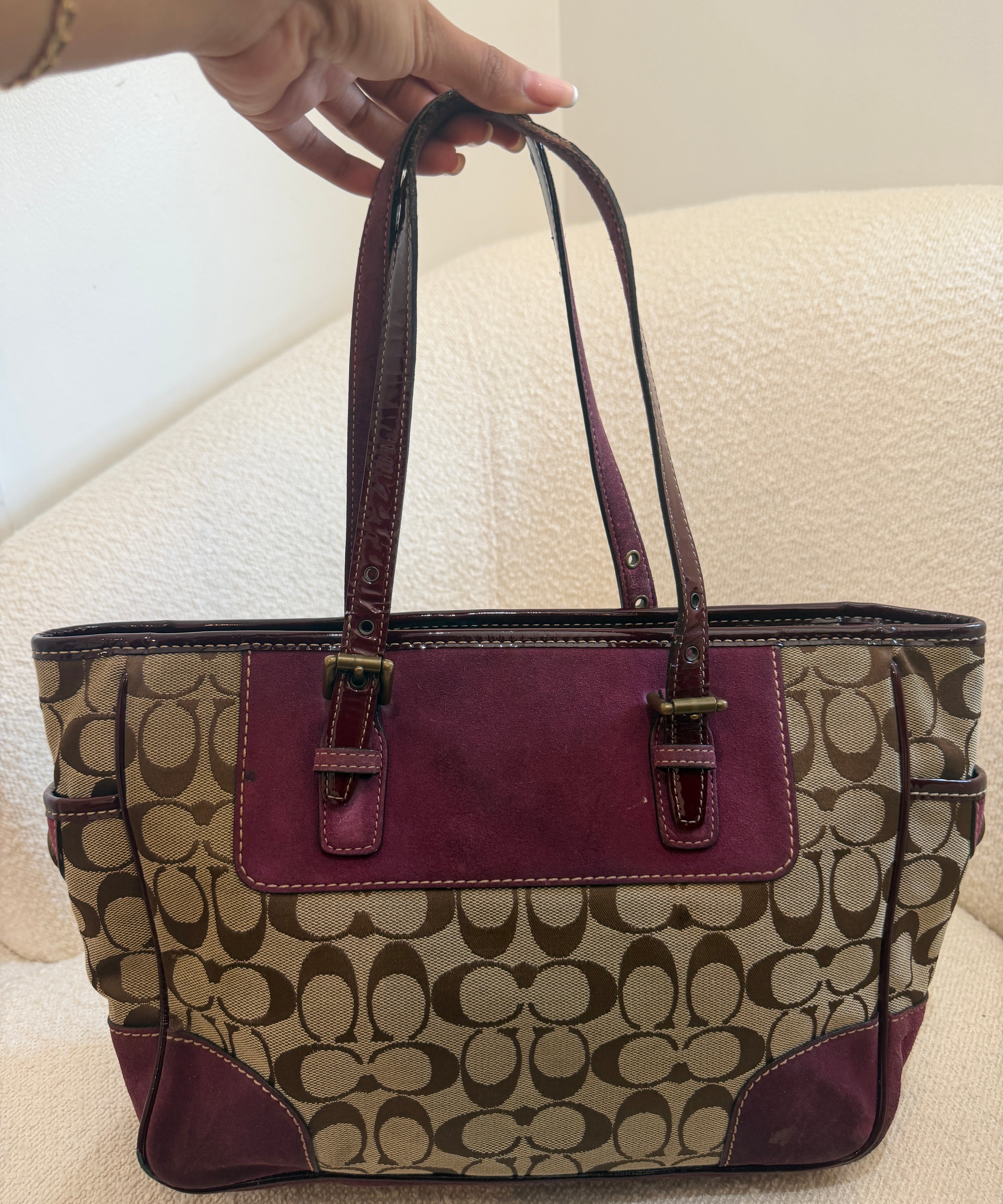 Coach Purple Suede Trim Signature Gallery Tote Bag