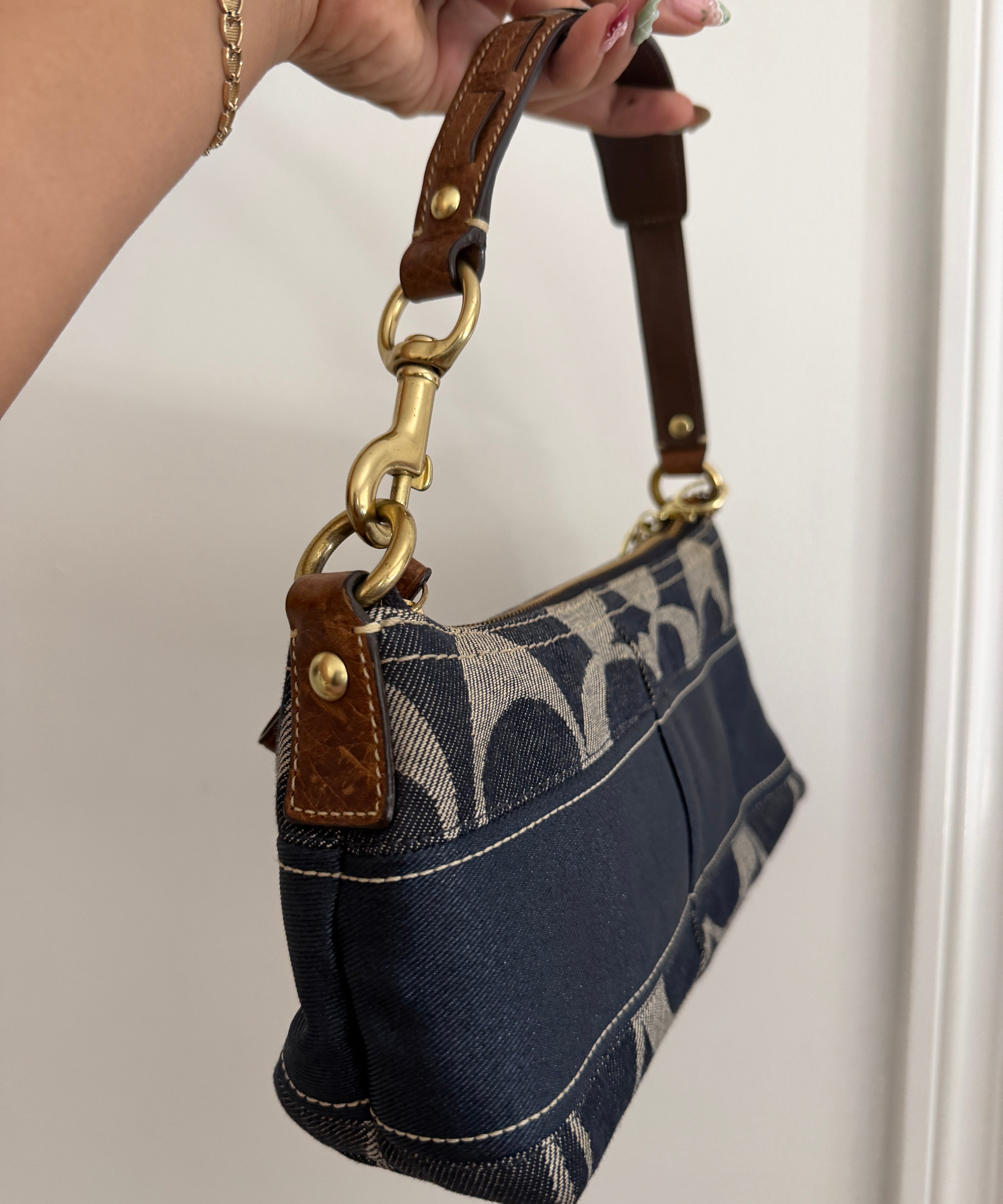 Coach Denim Stripe Monogram Mini Carly Bag