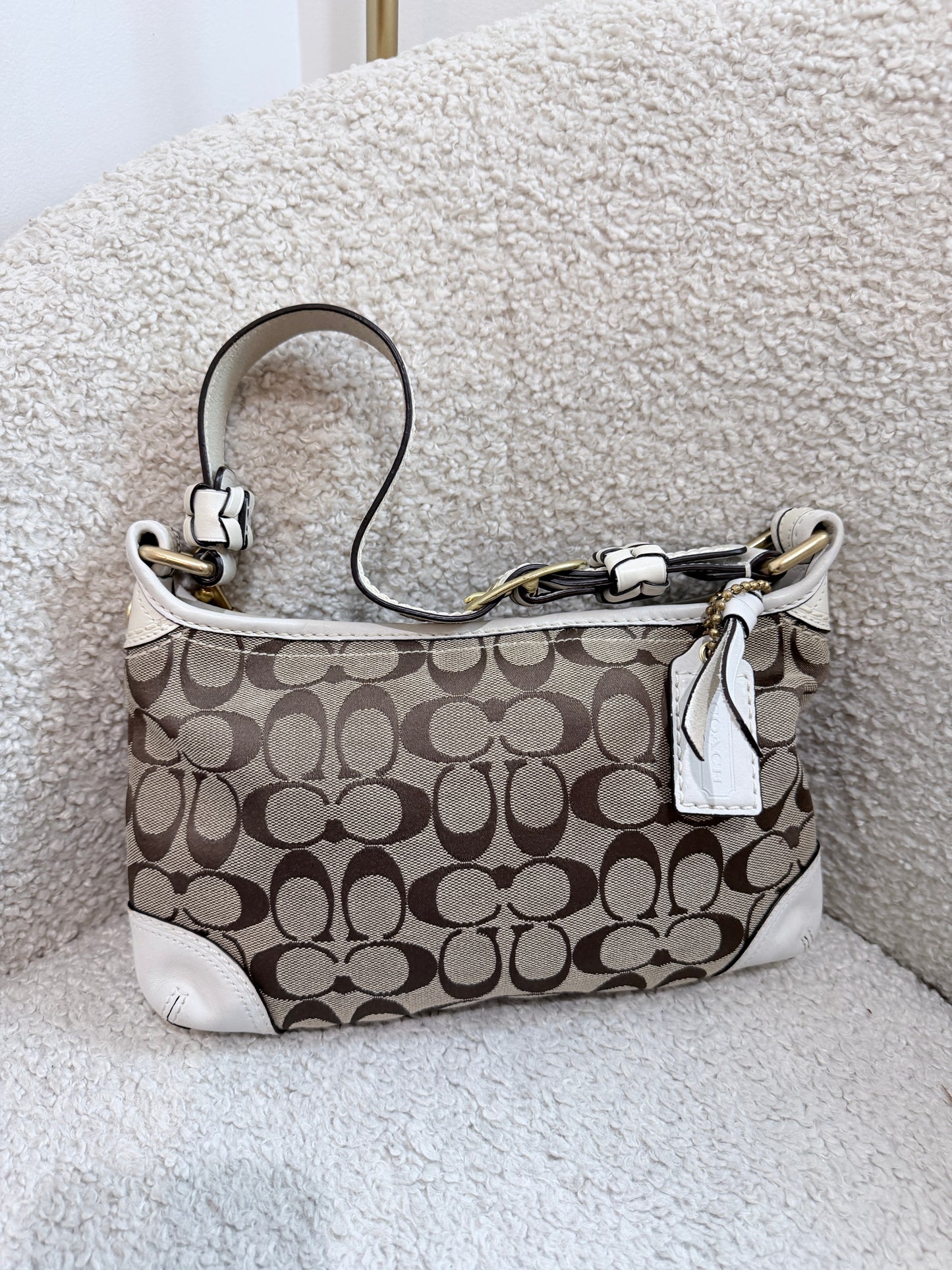 Coach Signature Shoulder Bag with Brass Hardware
