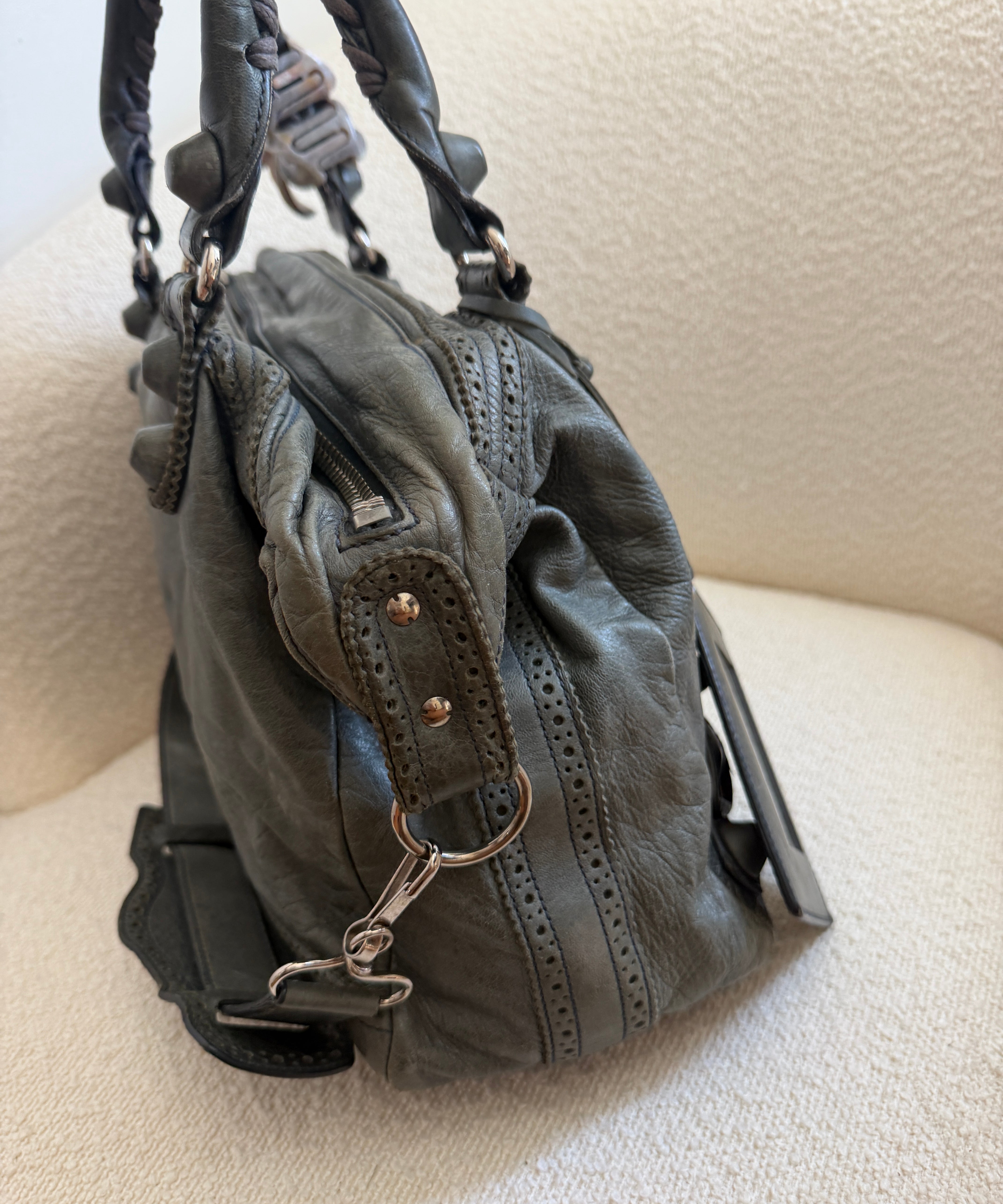 Grey Balenciaga Giant City Bag with Brogue Hardware