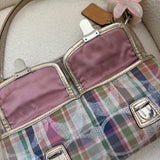 Rare Coach Madras Plaid Poppy Double Pocket Pushlock Bag