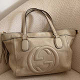 White Leather Gucci Soho Double-G Tote