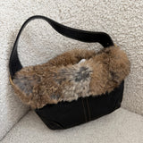 Coach Black Rabbit Fur Trim Mini Hobo Bag
