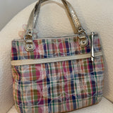Coach Plaid Madras Poppy Tote Bag