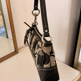 Rare Coach Black Signature East West Baguette with Snakeskin Stripe