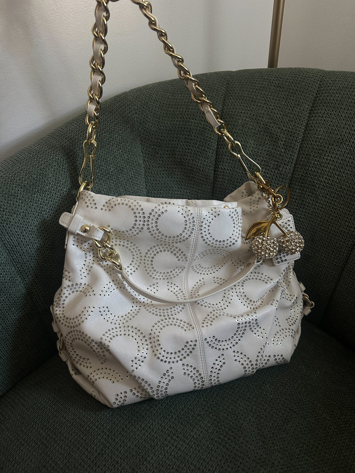 Rare Coach White/Gold Carly Shoulder Bag