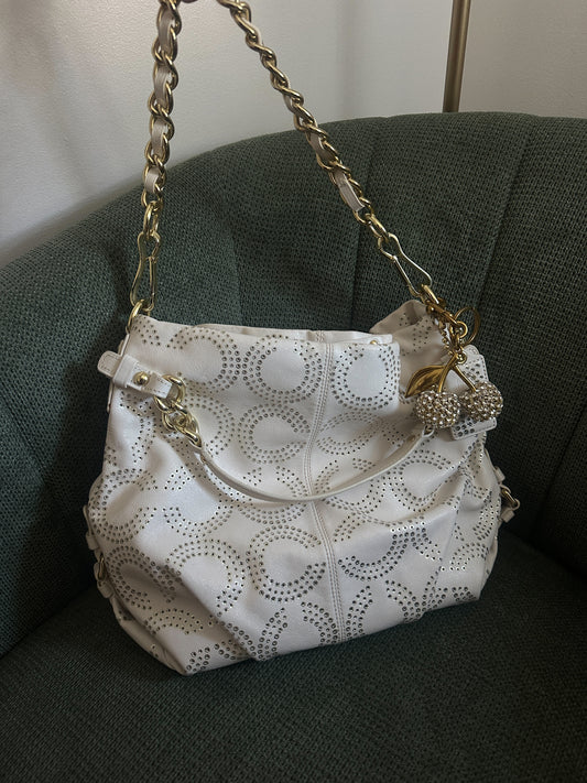 Rare Coach White/Gold Carly Shoulder Bag