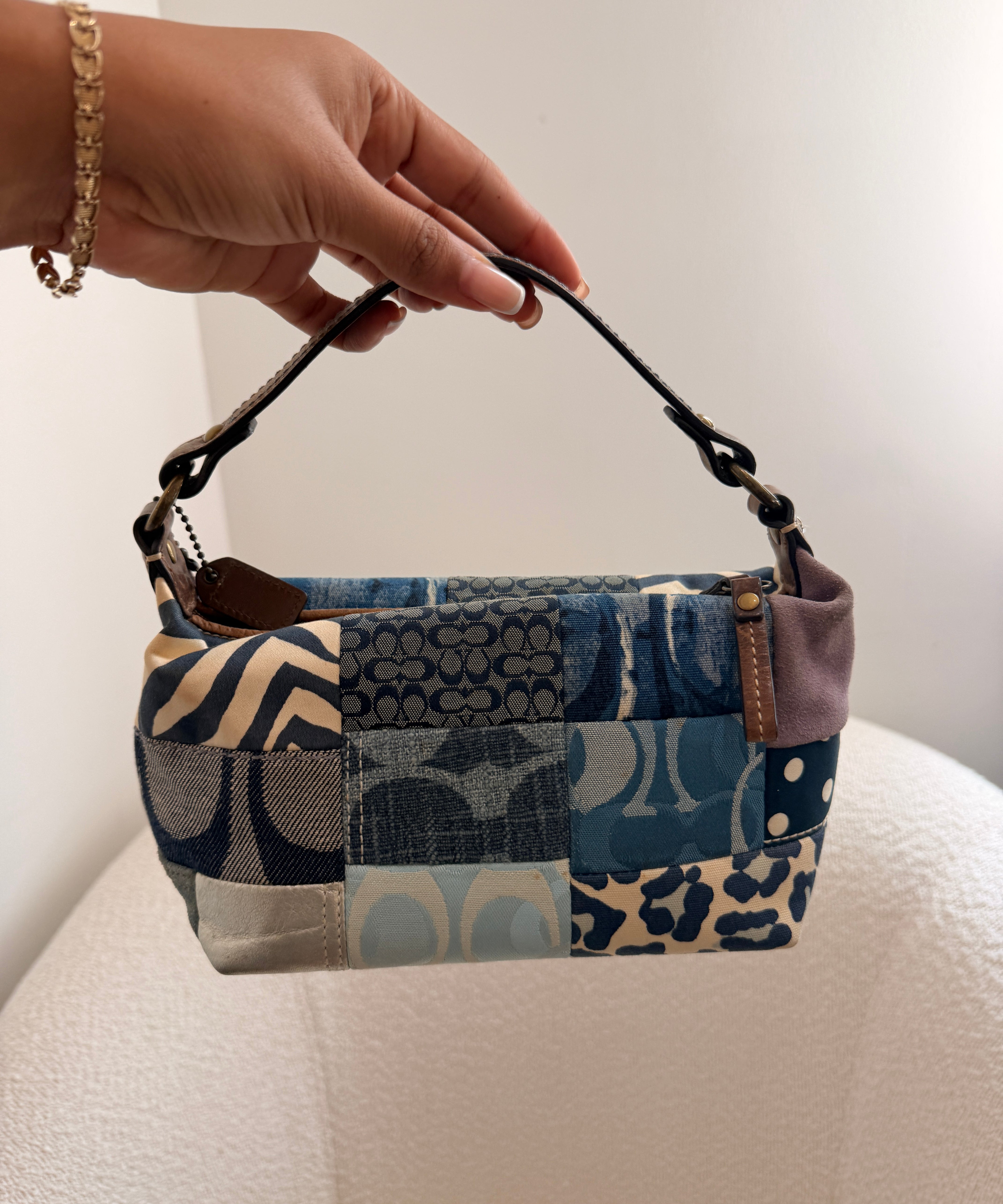 Rare Denim Coach Patchwork Signature Top Handle Pochette