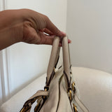 White Prada Cervo Antik Shopping Bag