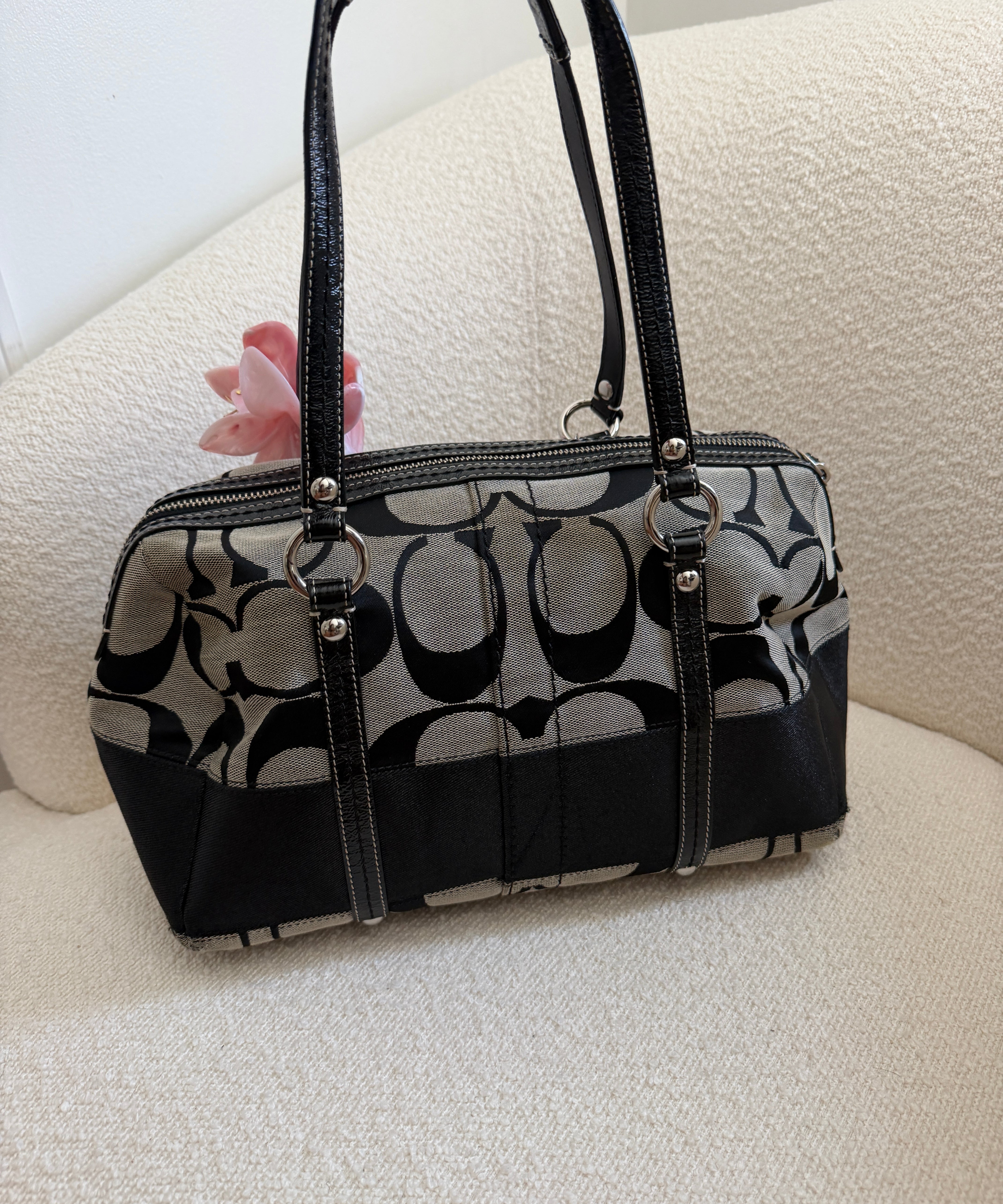 Coach Grey Stripe Signature Satchel Bag
