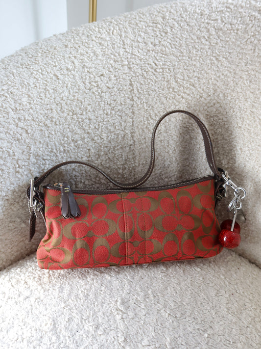 Rare Coach Red Signature East West Baguette