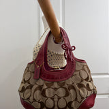 Coach Red Trim Canvas Ergo Kisslock Bag