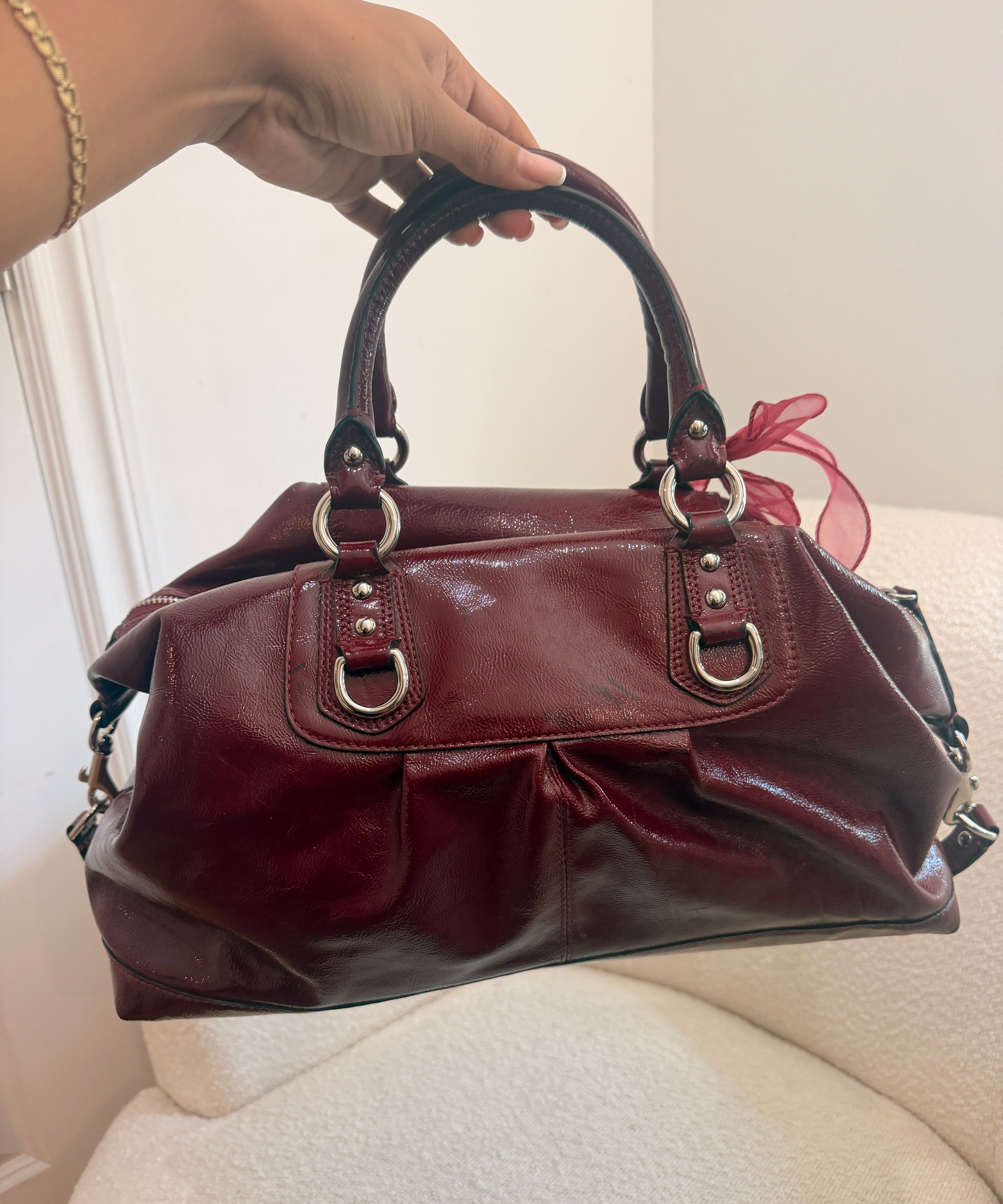Coach Burgundy Patent Leather Ashley Shoulder Bag
