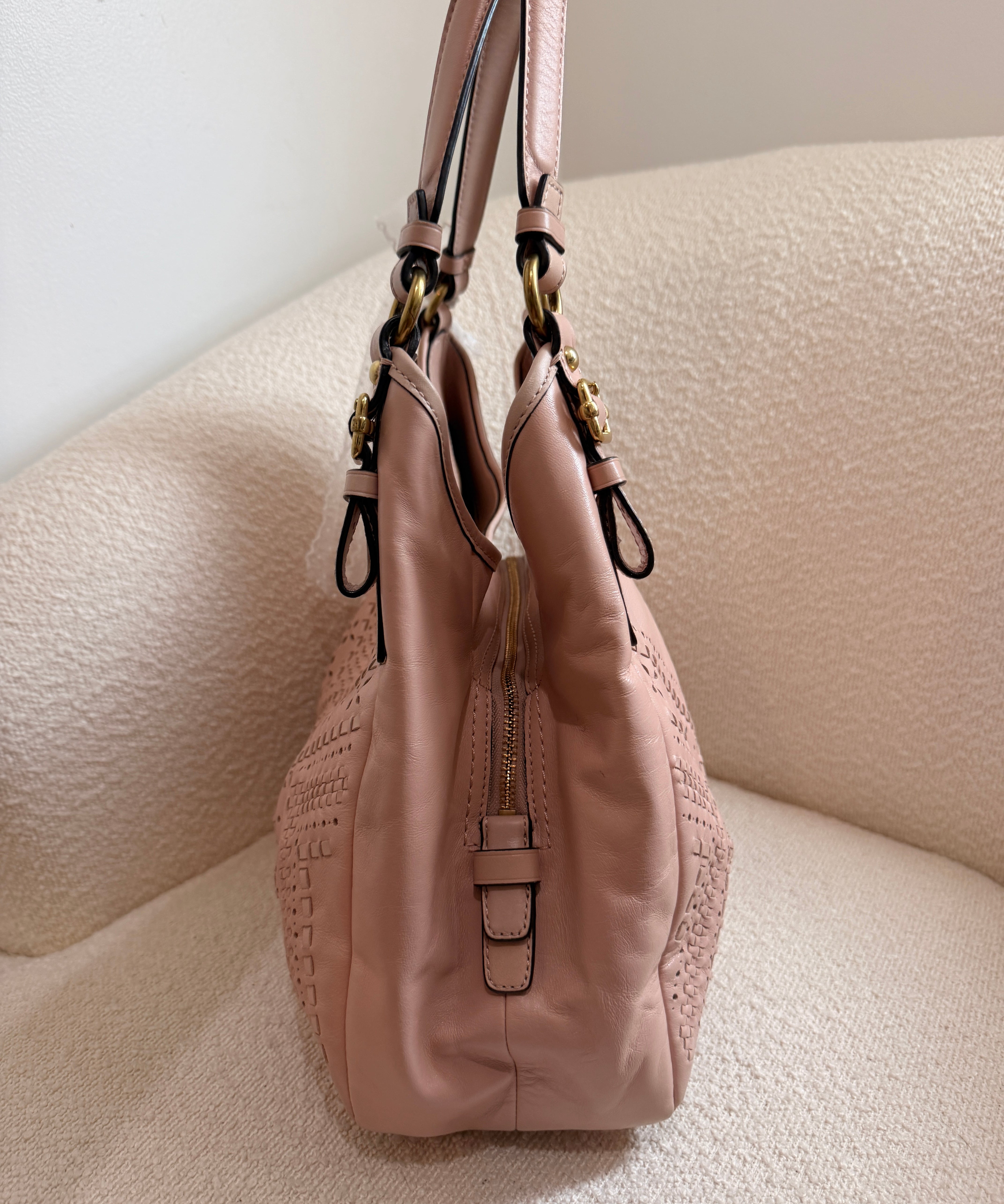 Coach Pink Leather Eyelet Maggie Shoulder Bag
