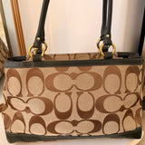 Coach Green Trim Signature Tote Bag