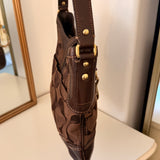 Coach Brown Hamptons Signature Hobo Bag with Gold Buckle Clip