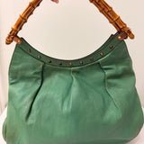 Teal Gucci Leather Bamboo Handle Studded Hobo