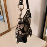 Rare Coach Black Signature East West Baguette with Snakeskin Stripe