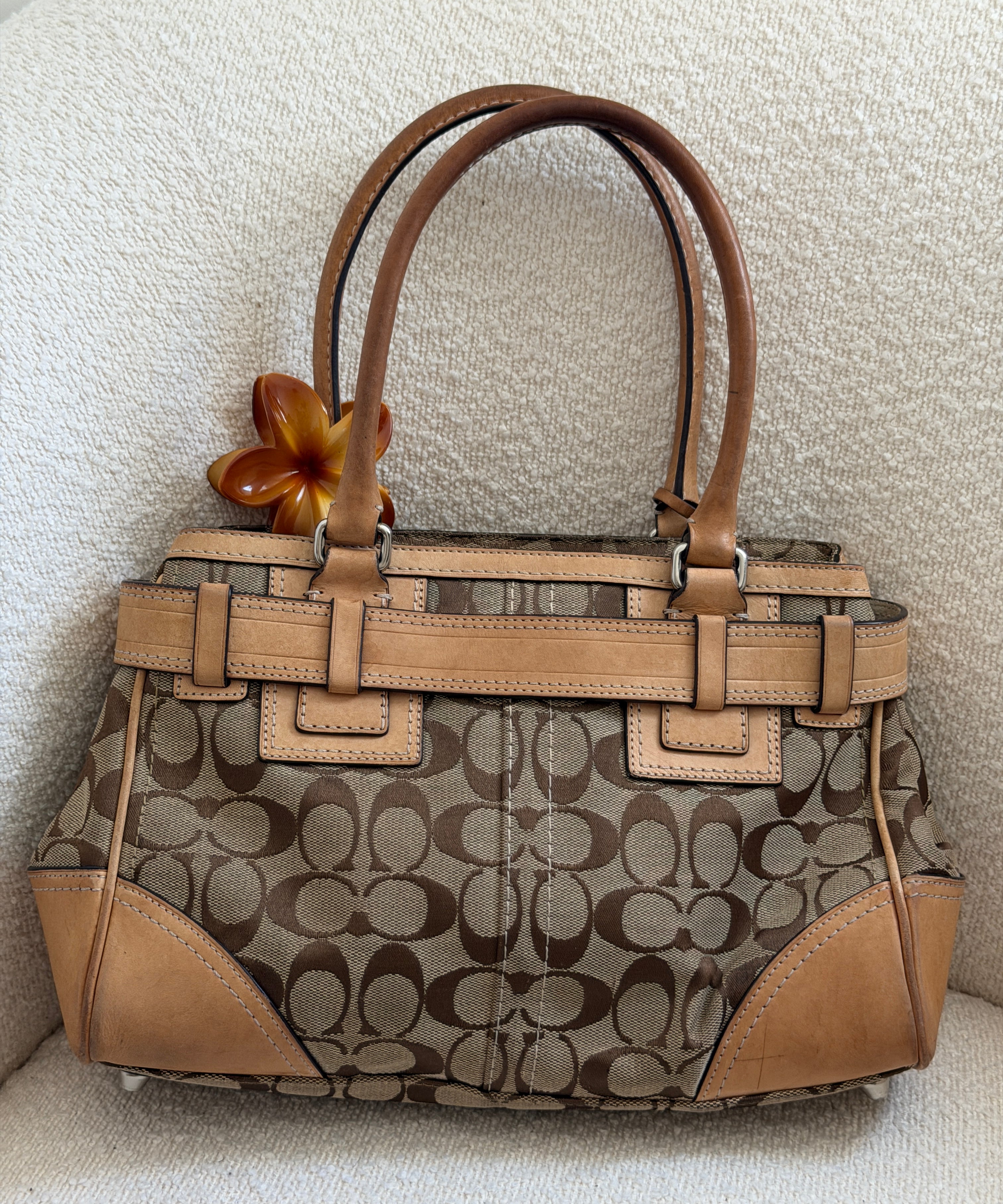 Coach Tan Signature Hamptons Carry-All Bag